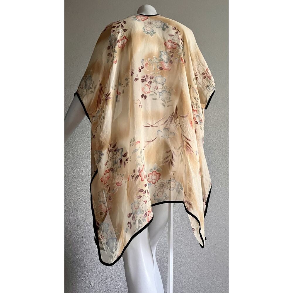 VTG CITRON Santa Monica 100% Silk Floral Open Front Kimono Cardigan Cover Up XS - Picture 13 of 16